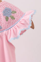 Pink Hydrangea Bow Smocked Bubble