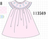 Pink Hydrangea Bow Smocked Dress