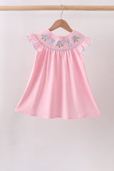 Pink Hydrangea Bow Smocked Dress