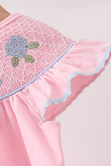 Pink Hydrangea Bow Smocked Dress