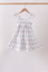 Blue Floral Ruffle Dress