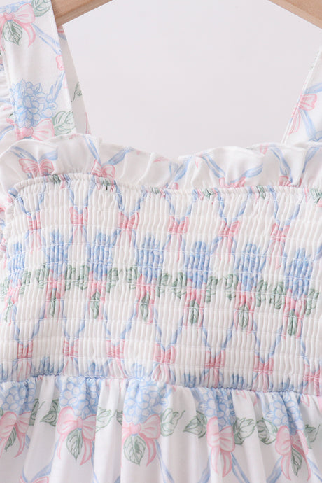 Blue Floral Knit Ruffle Dress
