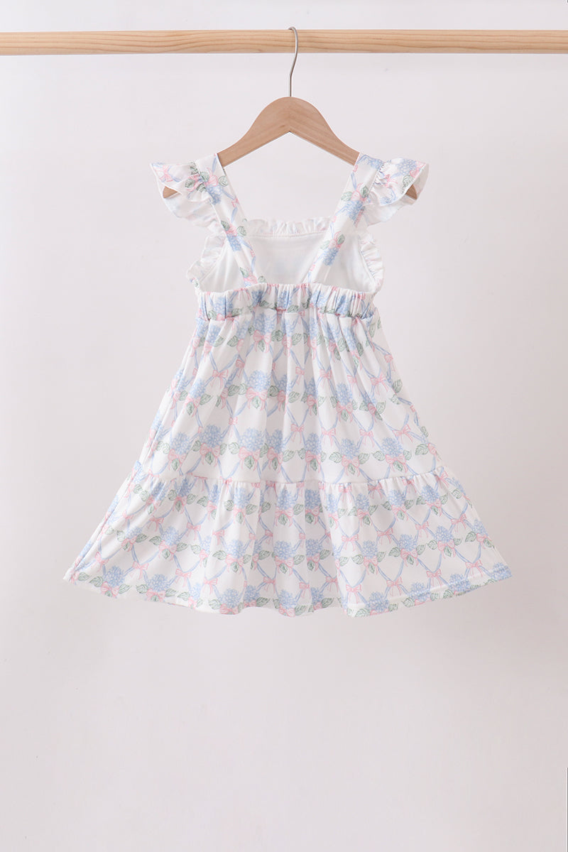 Blue Floral Knit Ruffle Dress  Honeydew USA