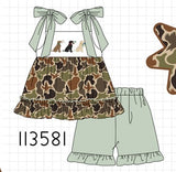 Camo Hunting Embroidered Ruffle Shorts Set