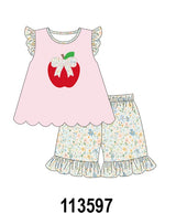 Pink Apple Bow Applique Set