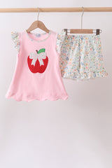 Pink Apple Bow Applique Set