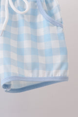 Blue Apple Embroidered Gingham Shorts Set