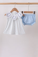 Blue Floral Embroidered Bloomer Set