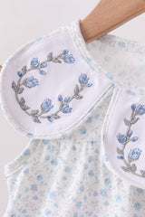 Blue Floral Embroidered Bloomer Set