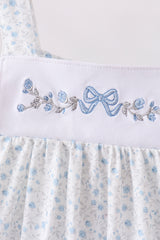 Blue Floral Embroidered Ruffle Shorts Set