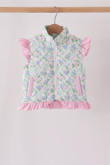 Pink floral ruffle vest