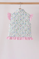 Pink floral ruffle vest