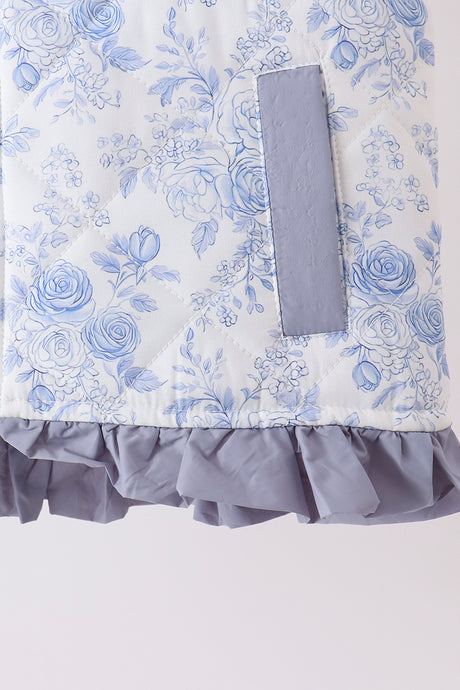 Blue floral ruffle vest