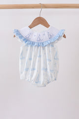 Blue Sailboat Smocked Ruffle Bubble