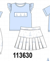 Blue Sailboat Embroidered Skorts Set