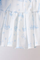 Blue Sailboat Embroidered Skorts Set