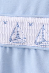 Blue Sailboat Smocked Scalloped Bloomer Set