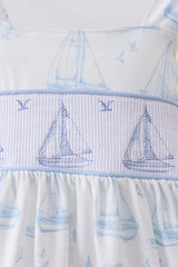 Blue Sailboat Smocked Ruffle Dress