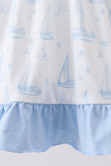 Blue Sailboat Smocked Ruffle Dress