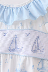 Blue Sailboat Smocked One-Piece Swimsuit