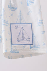 Blue Sailboat Embroidered Swim Trunks