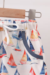 Blue Sailboat Print Shorts Set
