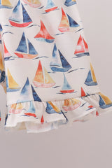 Blue Sailboat Smocked Ruffle Shorts Set