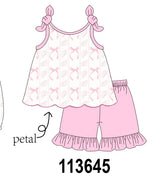 Pink Bow Print Ruffle Shorts Set