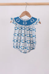 Blue Crab Embroidered Checkered Ruffle Bubble