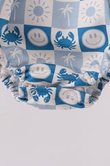Blue Crab Embroidered Checkered Ruffle Bubble