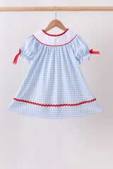 Blue School Bus Smocked Gingham Dress