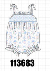 Blue Floral Smocked Bubble