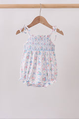 Blue Floral Smocked Bubble