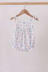Blue Floral Smocked Bubble