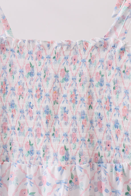 Blue Floral Smocked Mom Dress