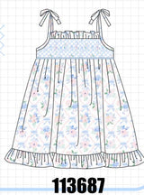 Blue Floral Smocked Ruffle Dress