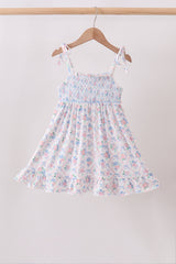 Blue Floral Smocked Ruffle Dress