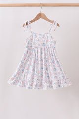 Blue Floral Smocked Ruffle Dress