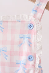 Pink Gingham Bow Print Lace Bubble