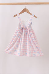 Pink Gingham Bow Print Dress
