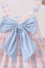 Pink Gingham Bow Print Dress