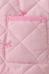 Pink corduroy bow embroidery ruffle jacket