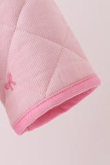 Pink corduroy bow embroidery ruffle jacket