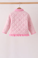 Pink corduroy bow embroidery ruffle jacket