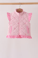 Pink corduroy bow embroidery ruffle vest