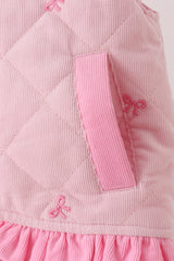 Pink corduroy bow embroidery ruffle vest