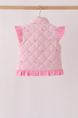 Pink corduroy bow embroidery ruffle vest