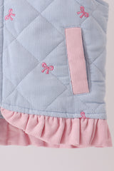 Blue corduroy bow embroidery ruffle vest