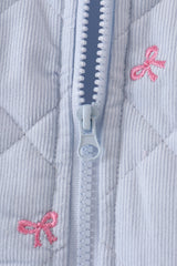 Blue corduroy bow embroidery ruffle vest