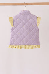 Purple corduroy bow embroidery ruffle vest